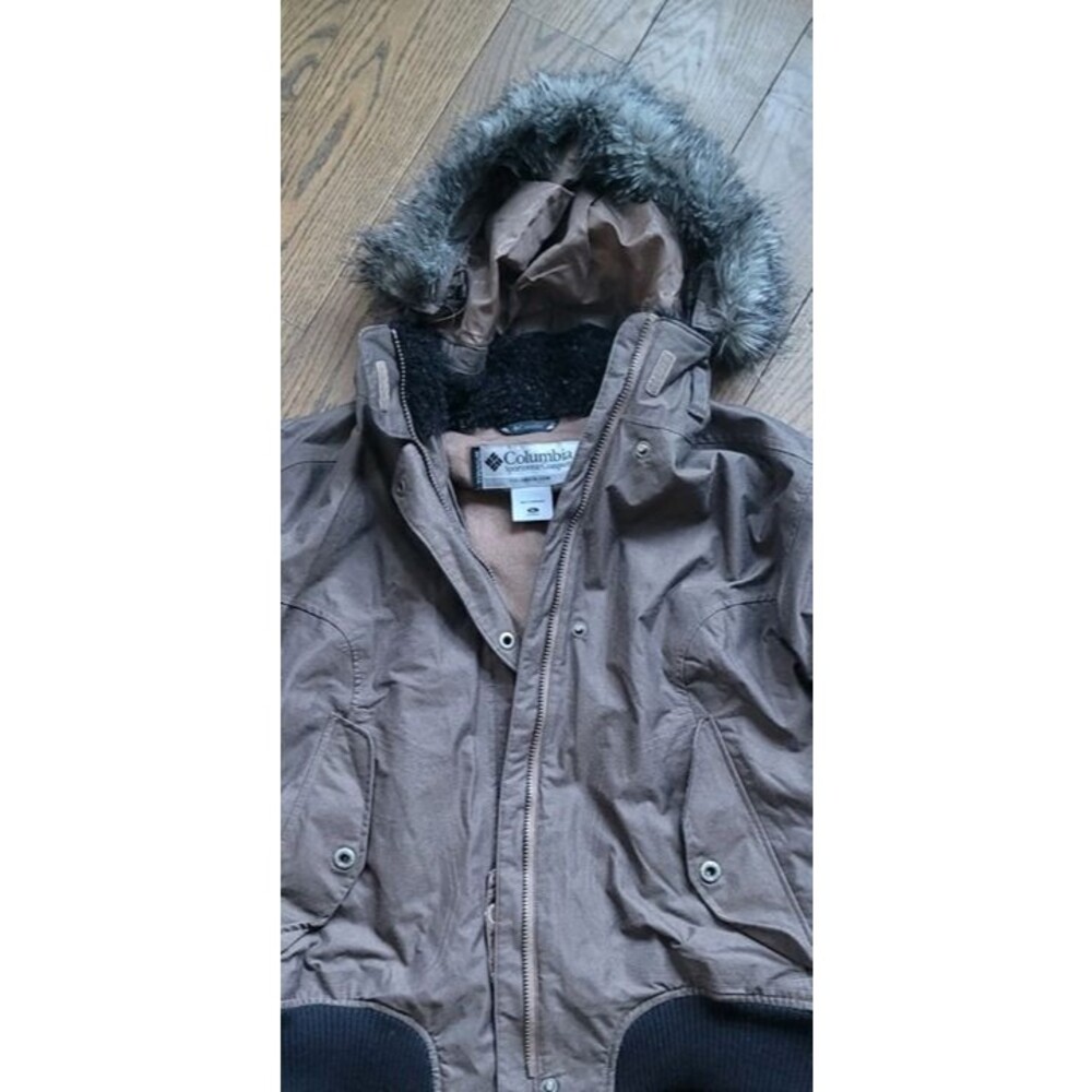 Columbia Omniheat Winter Coat Size Medium Brown Removable Hood Full Zip Pocket